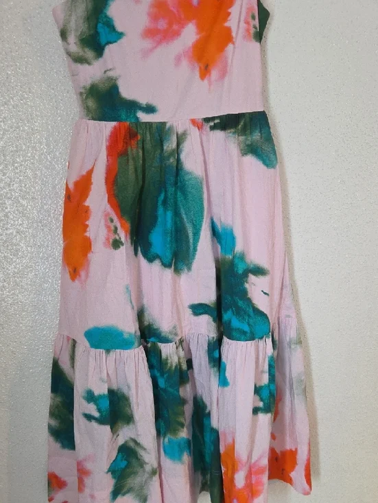 Tanya Taylor Pink Maxi Dress with Green & Orange Watercolor Print - Picture 5 of 8